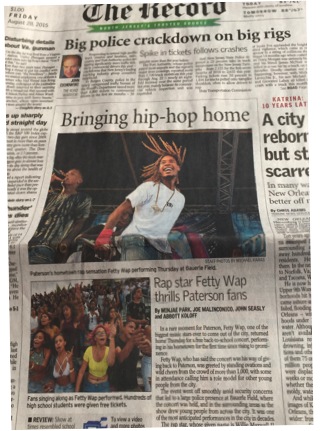 Fetty Wap free hometown concert gains front page for area newspaper The Record