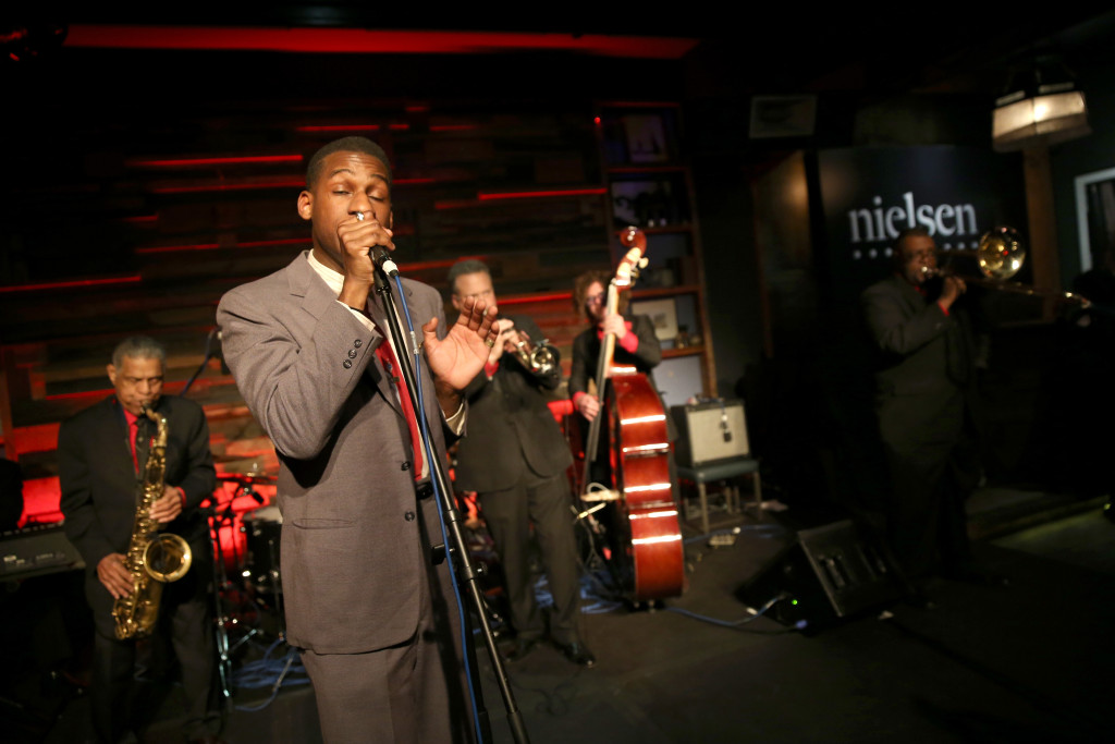 WEST HOLLYWOOD, CA - FEBRUARY 14:  Recording artist Leon Bridges performs onstage at the Nielsen Pre-Grammy Party at Hyde Lounge on February 14, 2016 in West Hollywood, California.  (Photo by Joe Scarnici/Getty Images for MAC Presents) *** Local Caption *** Leon Bridges