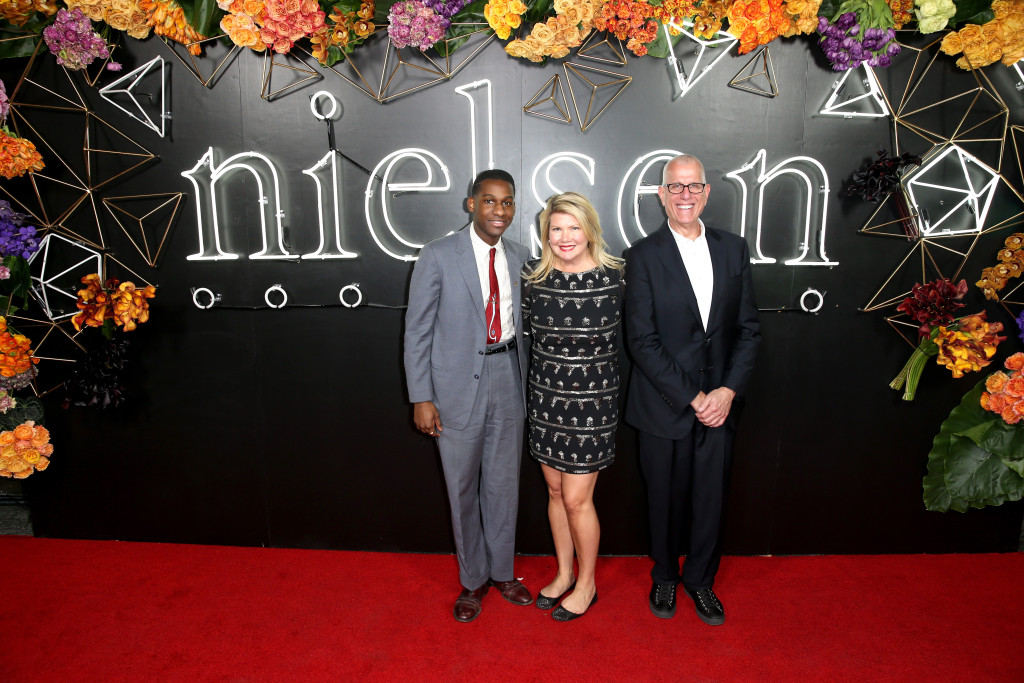 WEST HOLLYWOOD, CA - FEBRUARY 14: (L-R) Recording artist Leon Bridges, President of MAC Presents Marcie Mllenattends, and President of Nielsen Entertainment Howard Appelbaum attend the Nielsen Pre-Grammy Party at Hyde Lounge on February 14, 2016 in West Hollywood, California.  (Photo by Joe Scarnici/Getty Images for MAC Presents) *** Local Caption *** Leon Bridges; Marcie Alllen; Howard Appelbaum
