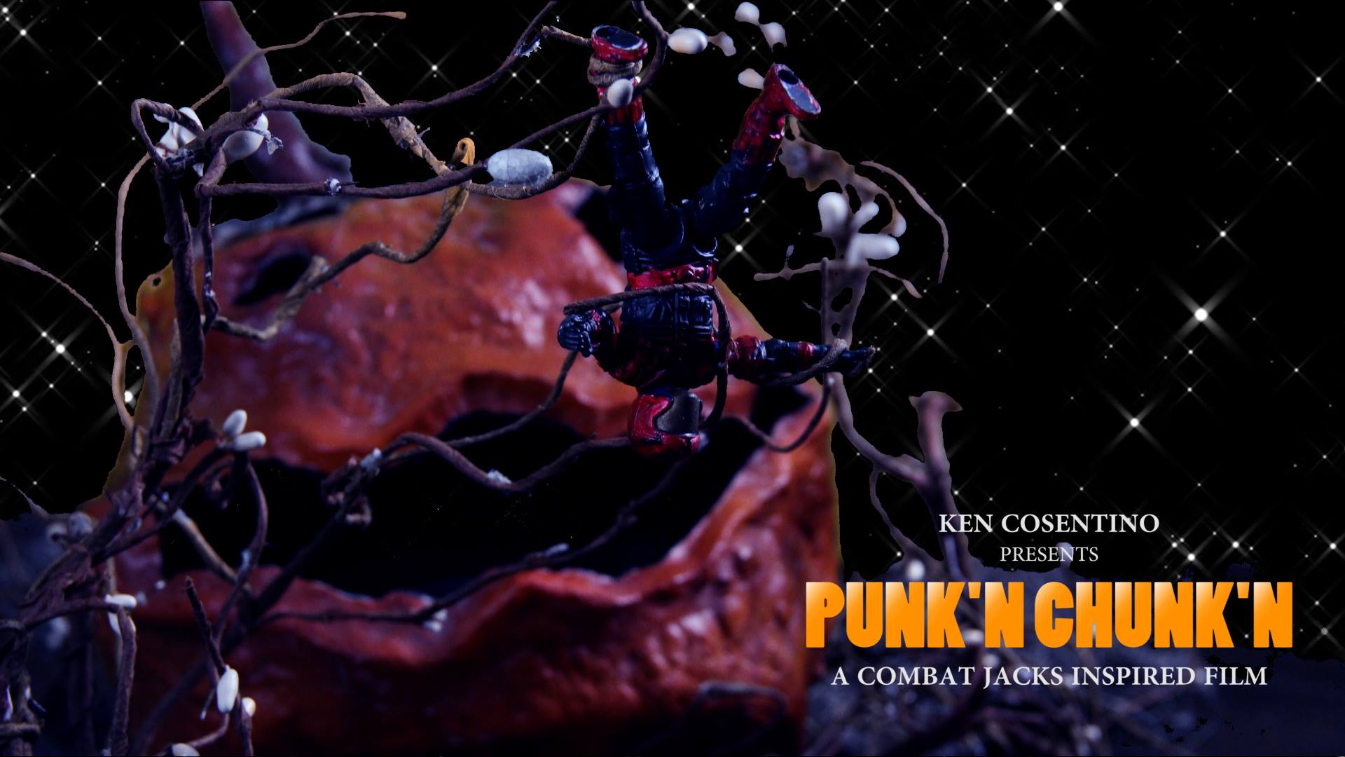 Giant pumpkin puppet dangling space commando