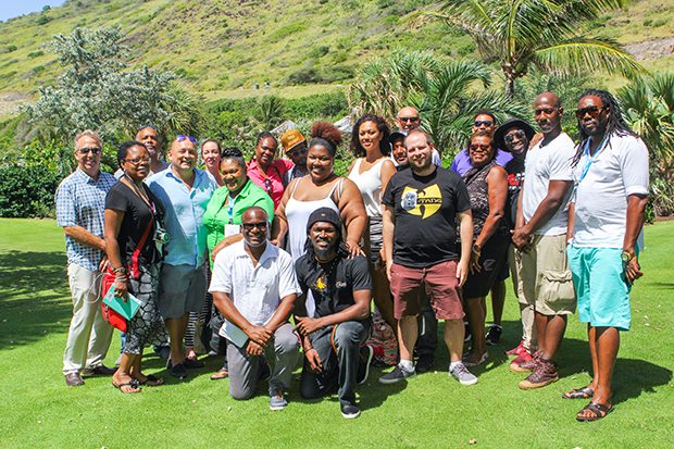 The international media contingent makes a welcome stop at Christophe Harbour, St. Kitts