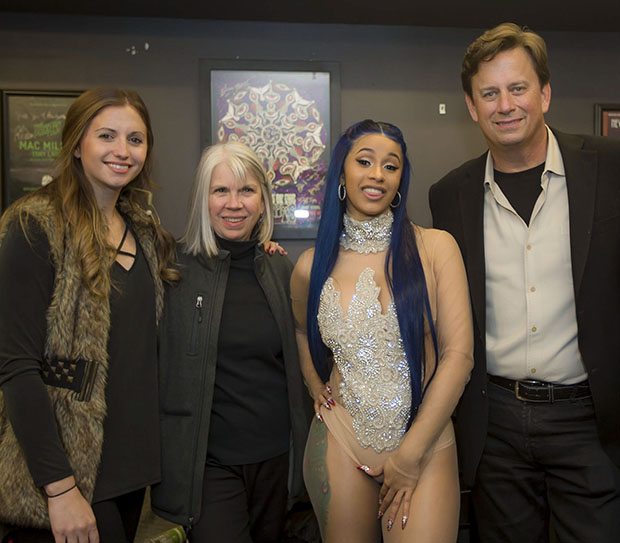 L to R: Michelle Burgstiner, Director of Consumer Engagement for Swisher Sweets and the Artist Project, Cherie Lee, VP of Creative and Consumer Engagement for Swisher International, Inc., Cardi B, John Miller, President of Swisher International, Inc.(Photo: Marc Morrison)