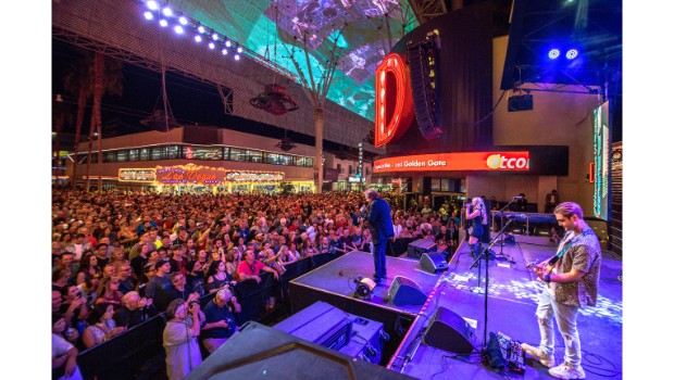 Eddie Money performs during Downtown Rocks on Fremont Street Experience, 7.21.18 (Photo Credit: Black Raven Films)