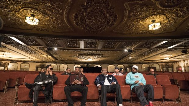 (L-R): RZA, GZA, Inspectah Deck and Ghostface Killah in WU-TANG CLAN: OF MICS AND MEN. Photo Credit: Sue Kwon/courtesy of SHOWTIME.