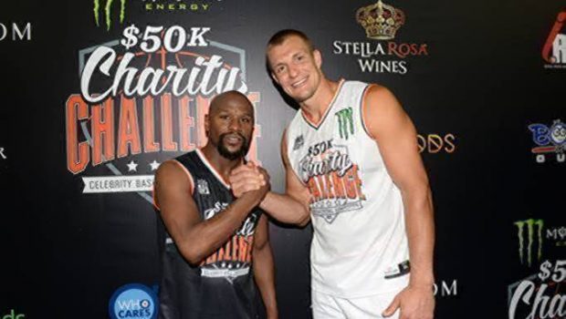 Floyd Mayweather and Rob Gronkowski attend the Monster Energy $50K Charity Challenge Celebrity Basketball Game