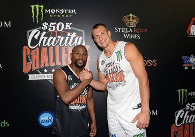 Floyd Mayweather and Rob Gronkowski attend the Monster Energy $50K Charity Challenge Celebrity Basketball Game