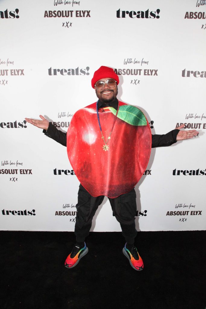 Apl.de.ap dressed as an ‘apple’ at The 9th annual Trick or treats! Halloween Party with Absolut Elyx and Honey Birdette at No Vacancy