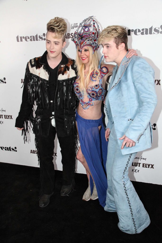 X=Factor duo, Jedward arrived with actress Tara Reid at The 9th annual Trick or treats! Halloween Party with Absolut Elyx and Honey Birdette at No Vacancy