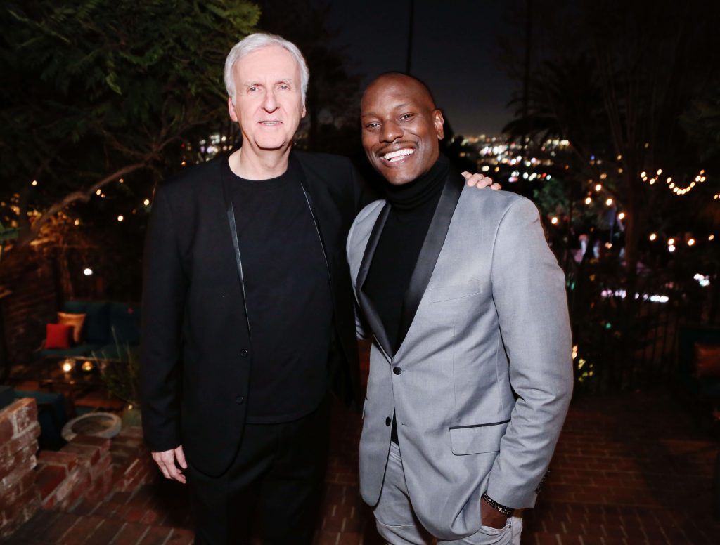 LOS ANGELES, CALIFORNIA - FEBRUARY 06: (L-R) Director James Cameron and Tyrese Gibson attend Red Carpet Green Dress at the Private Residence of Jonas Tahlin, CEO of Absolut Elyx on February 06, 2020 in Los Angeles, California. (Photo by Gabriel Olsen/Getty Images for Absolut Elyx)