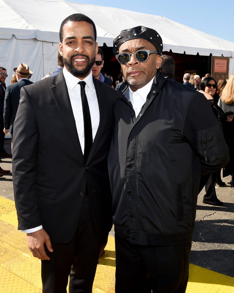 Rashaad Ernesto Green and Spike Lee outside the Bulleit Frontier Whiskey Arcade Lounge at the 2020 Film Independent Spirit Awards on February 08, 2020 in Santa Monica, California.