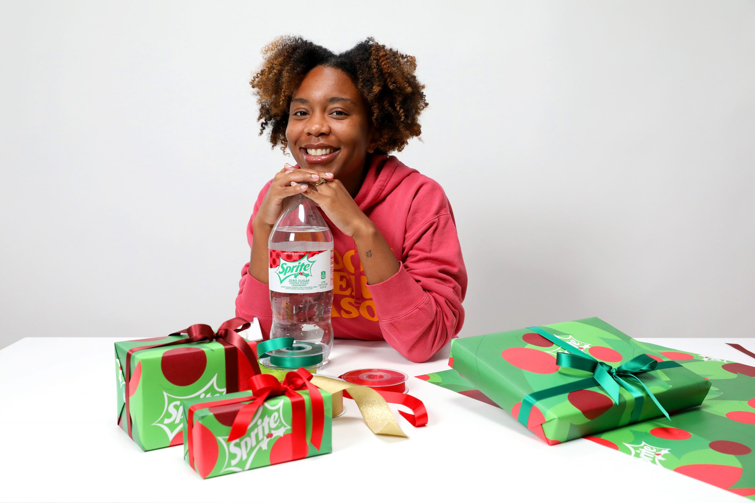 JERSEY CITY, NEW JERSEY - SEPTEMBER 28: Sprite Spreads Holiday Cheer With New LTO Flavor and Custom Gift Wrap Paper on September 28, 2021 in Jersey City, New Jersey. (Photo by Monica Schipper/Getty Images for Sprite)