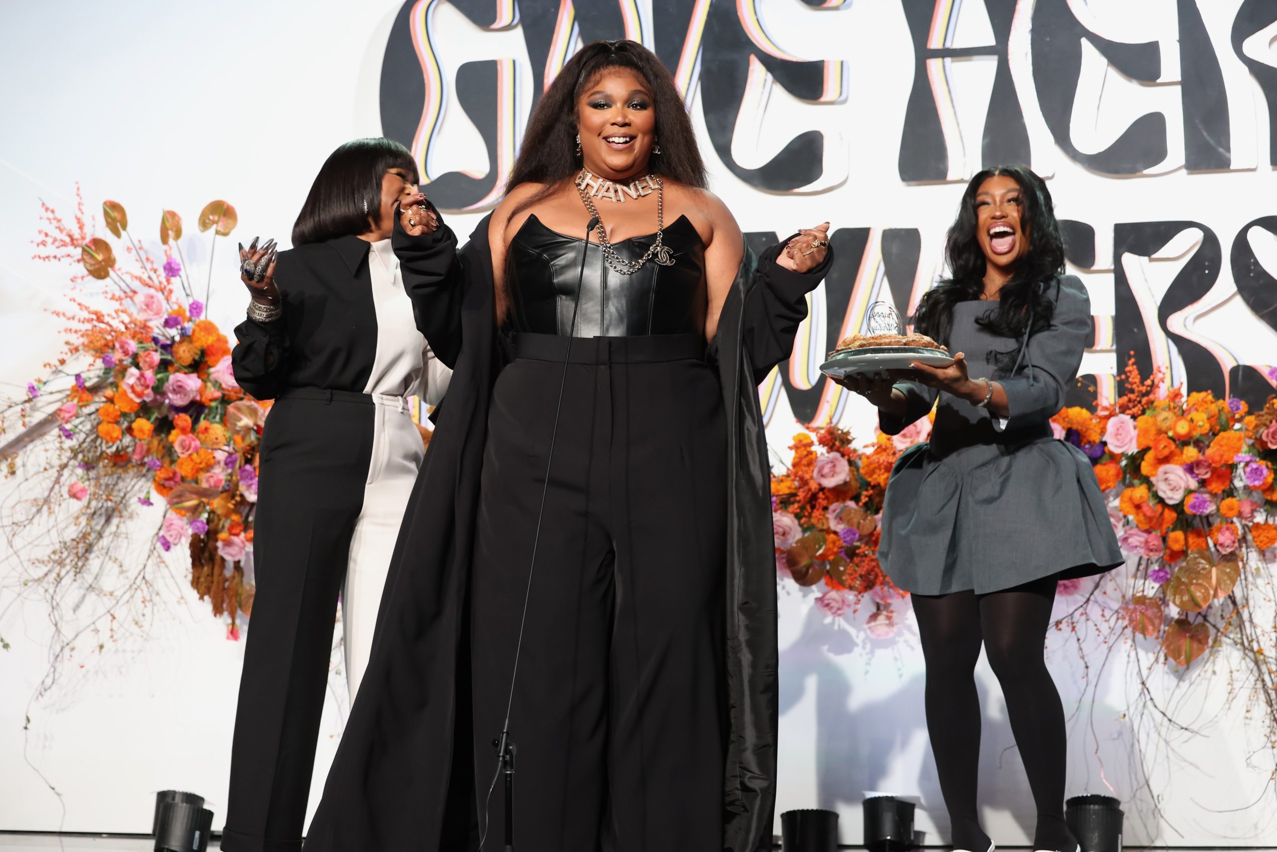 Heather Lowery, Lizzo, SZA attend Femme It Forward Give Her FlowHERS Awards Gala 2023 at The Beverly Hilton on November 10, 2023 in Beverly Hills, California.