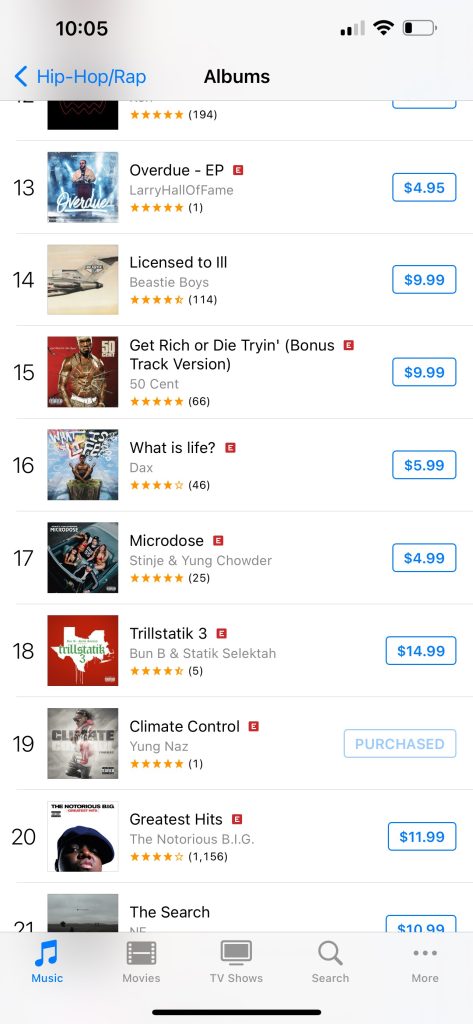 Yung N.a.z. - Climate Control - iTune Sales chart