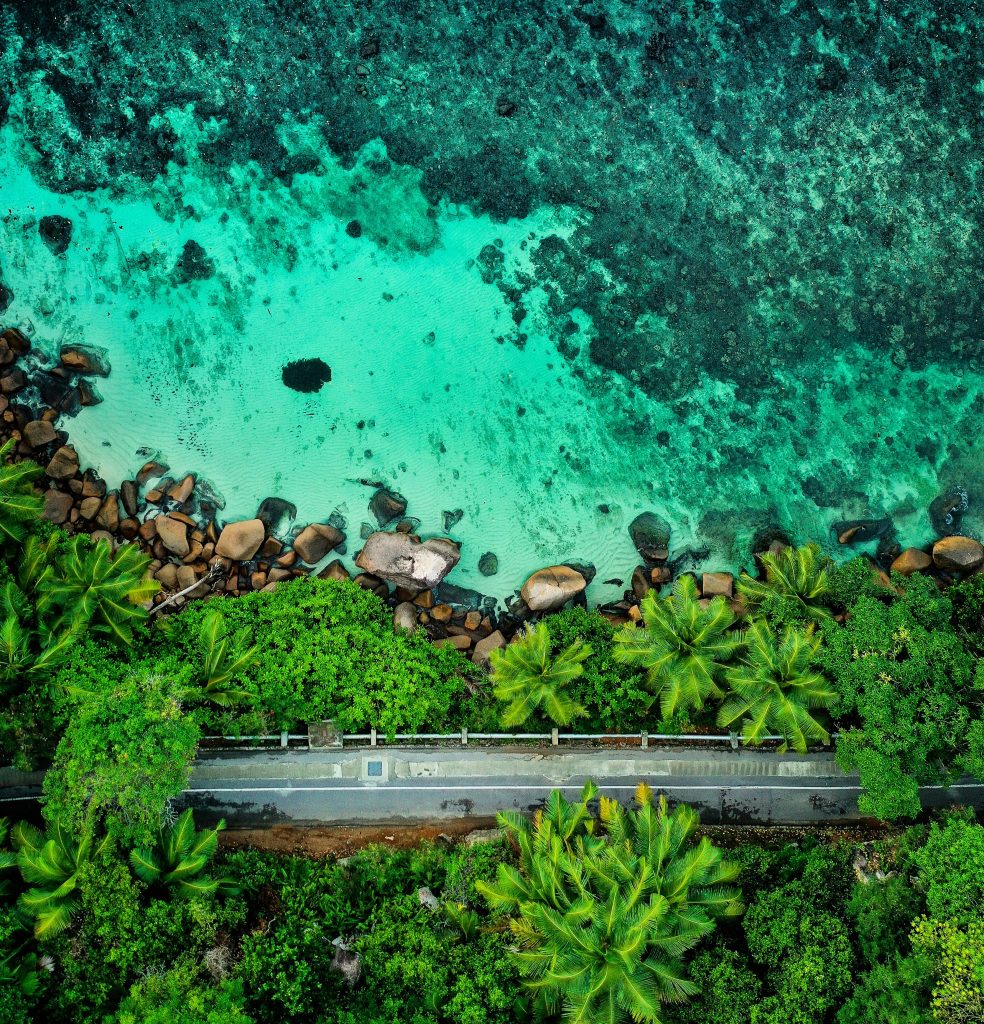 seychelles - overhead view of a beach - Photo by Kevin Kyburz on Unsplash - travel safety
