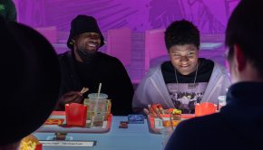 Usher and son Naviyd Ely at the WcDonald’s Immersive Dining Experience, open March 9-10 in Los Angeles. (Photo Credit: Natt Lim, Anaheim Studios)